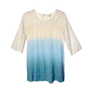 Umgee | Blue Ombre Ivory Lace Shift Mini Dress, Medium